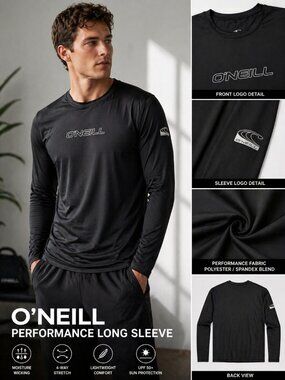 O’Neill Men’s Black Performance Long Sleeve Shirt Slim Fit Medium